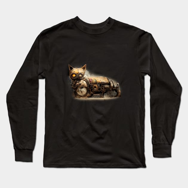 Dieselpunk cat artwork, steampunk cat artwork Long Sleeve T-Shirt by maxdax